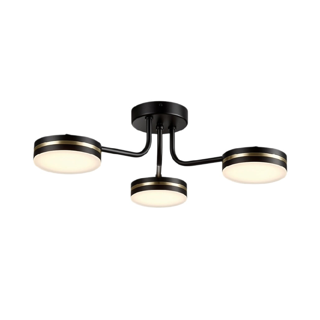 **Titre technique : Plafonnier moderne à trois bras avec finition noire et lumière LED douce**