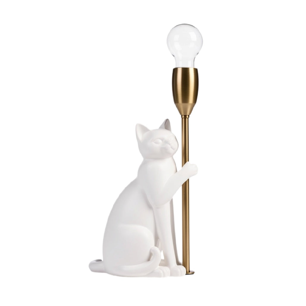 **Lampe de table design en céramique à motif de chat avec support en métal doré**