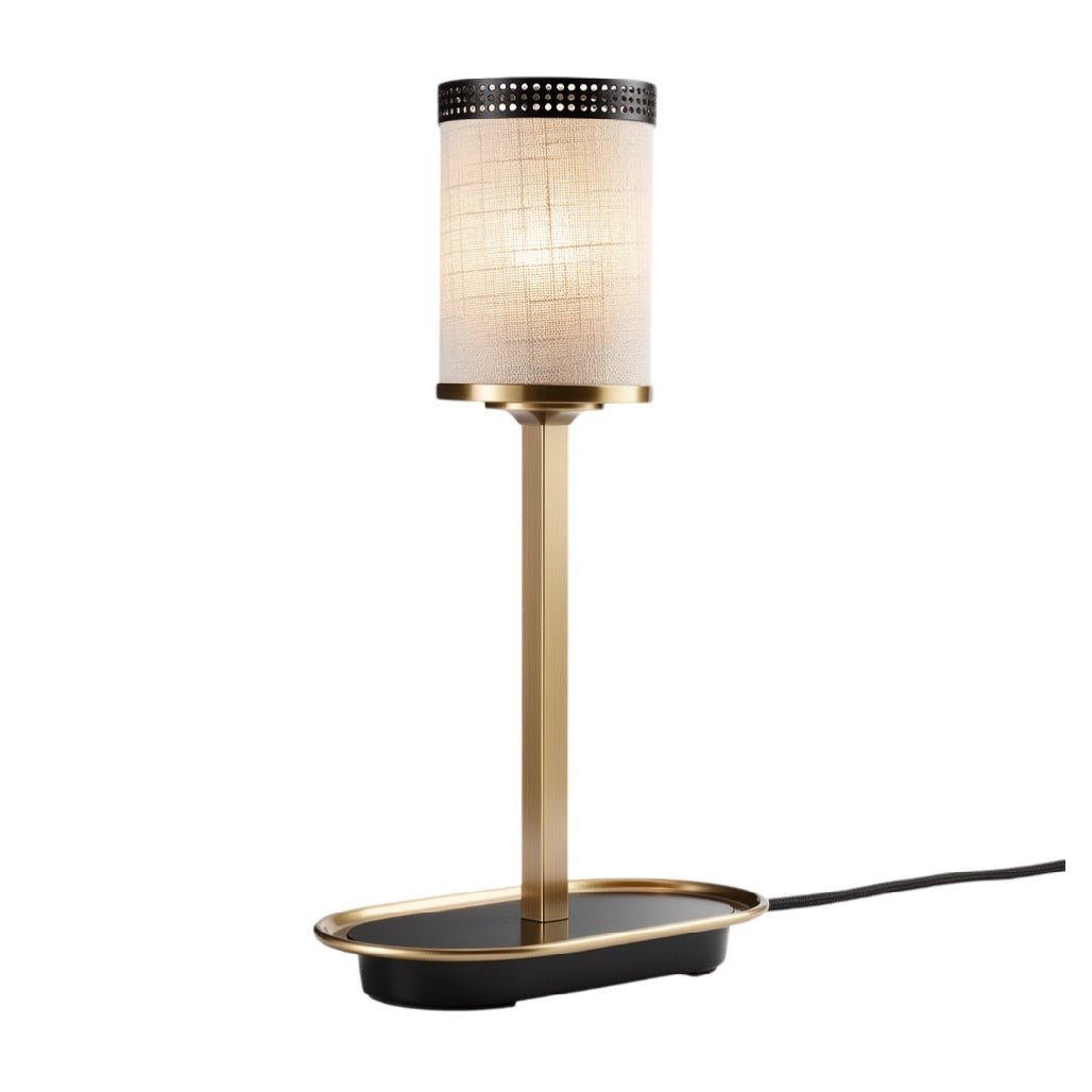 **Lampe de table moderne avec abat-jour en tissu et base en métal doré**