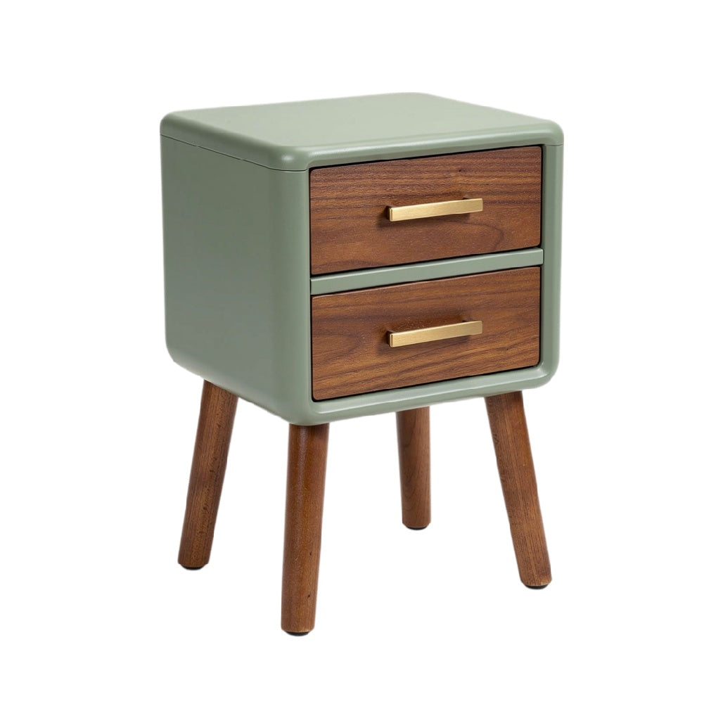 **Table de chevet moderne avec tiroirs en bois et finition verte**